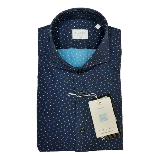 ID25260-Xacus Navy Print Stretch Shirt