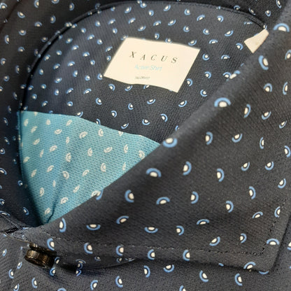 ID25260-Xacus Navy Print Stretch Shirt
