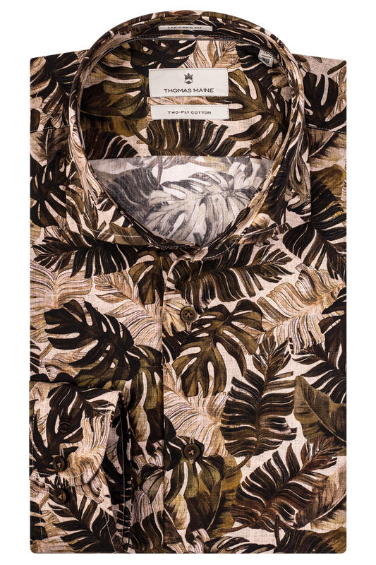 ID10233-Thomas Maine Green Jungle Leaves Shirt