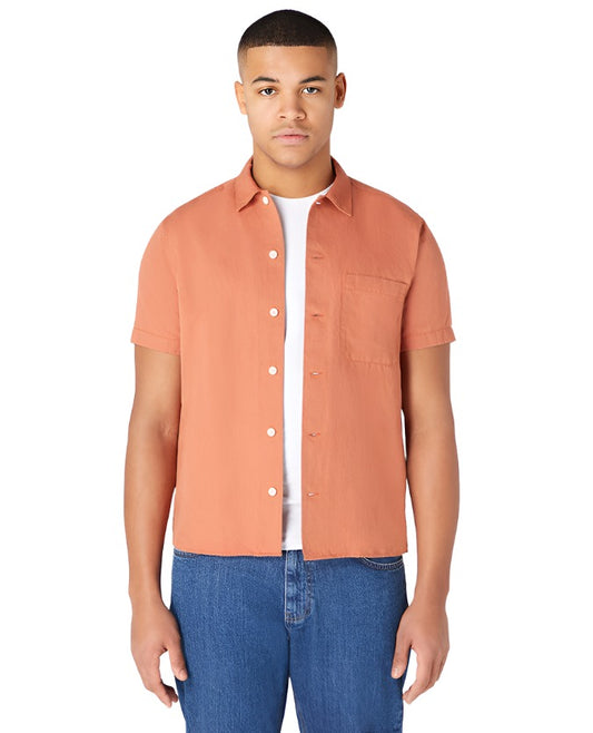ID70255-Remus Terracota Linen Mix Short Sleeve Shirt