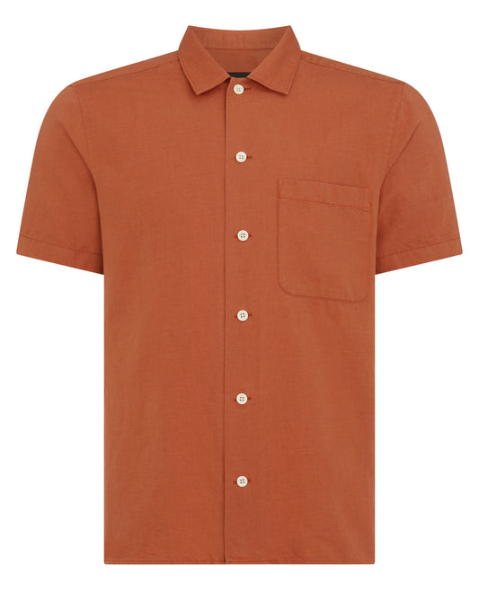 ID70255-Remus Terracota Linen Mix Short Sleeve Shirt