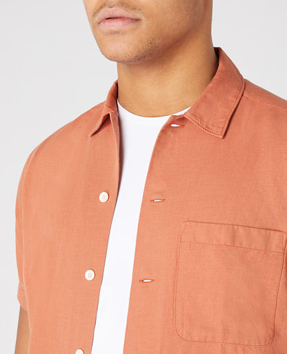 ID70255-Remus Terracota Linen Mix Short Sleeve Shirt