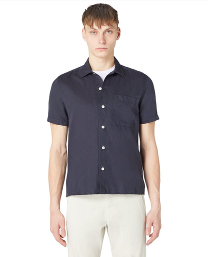ID70253-Remus Navy Linen Mix Short Sleeve Shirt