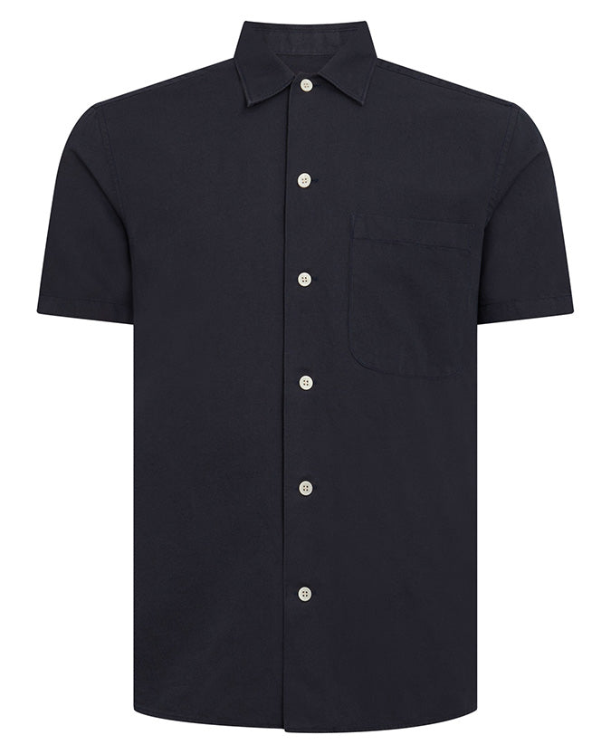 ID70253-Remus Navy Linen Mix Short Sleeve Shirt