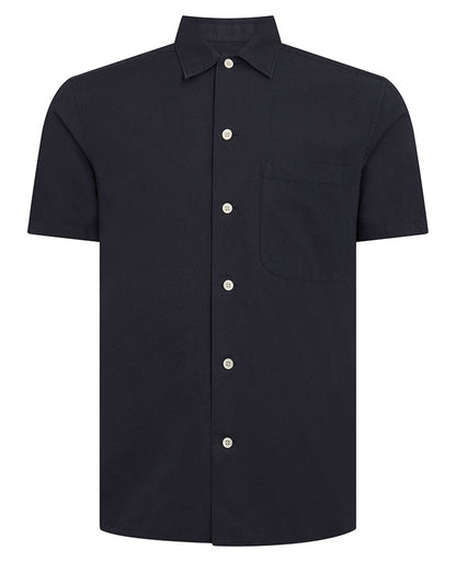 ID70253-Remus Navy Linen Mix Short Sleeve Shirt