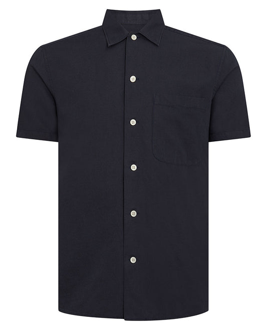 ID70253-Remus Navy Linen Mix Short Sleeve Shirt