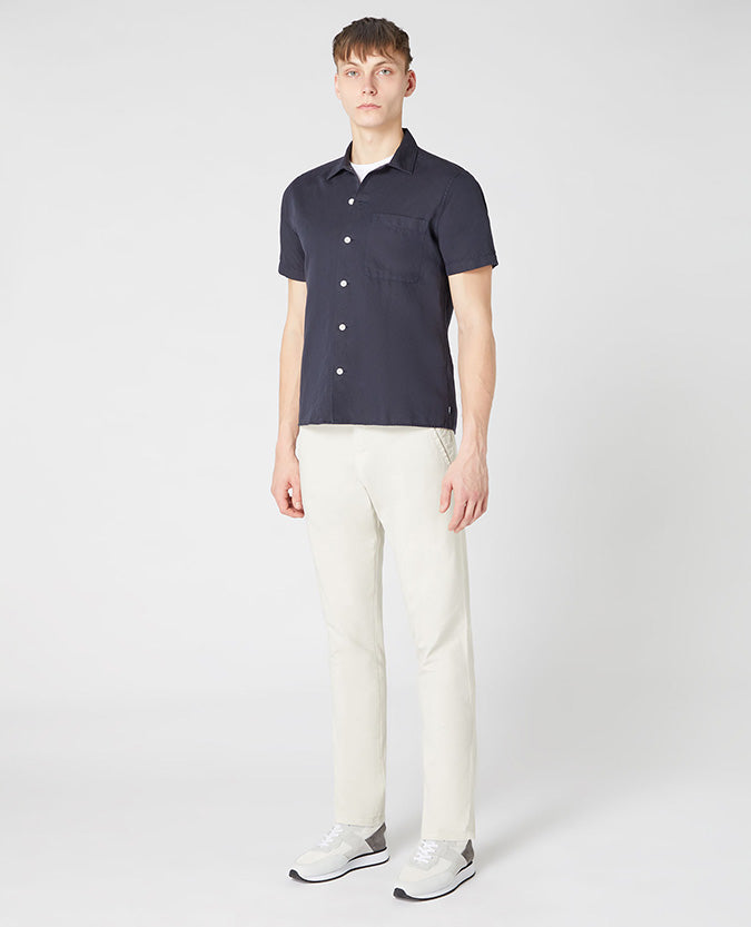 ID70253-Remus Navy Linen Mix Short Sleeve Shirt
