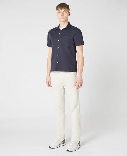ID70253-Remus Navy Linen Mix Short Sleeve Shirt
