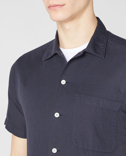 ID70253-Remus Navy Linen Mix Short Sleeve Shirt