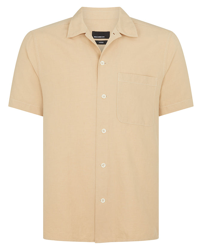 ID70254-Remus Linen Mix Short Sleeve Shirt Beige