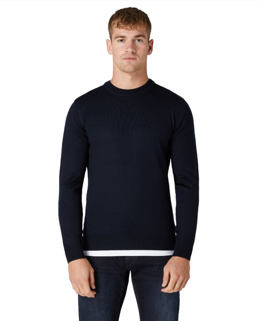 ID60280-Remus Navy Crew Neck Merino Jumper