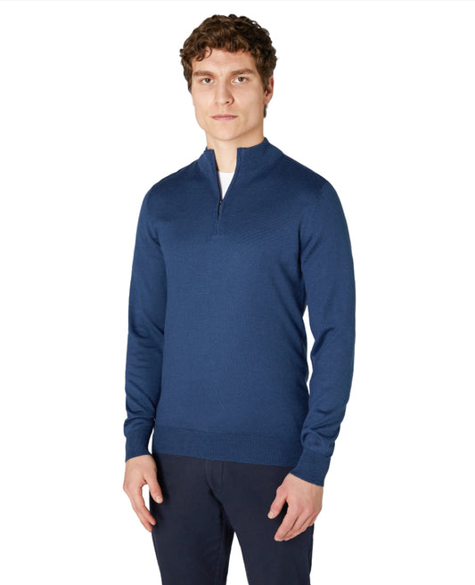 ID60283-Remus Petrol Blue Half Zip Knitwear