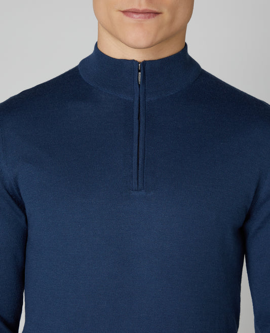 ID60283-Remus Petrol Blue Half Zip Knitwear