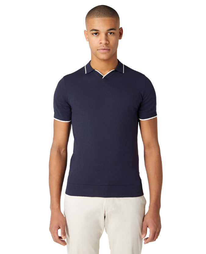 ID50113-Remus Navy Skipper Collar Polo Shirt