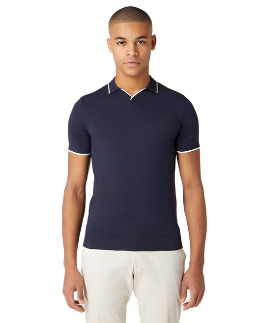 ID50113-Remus Navy Skipper Collar Polo Shirt