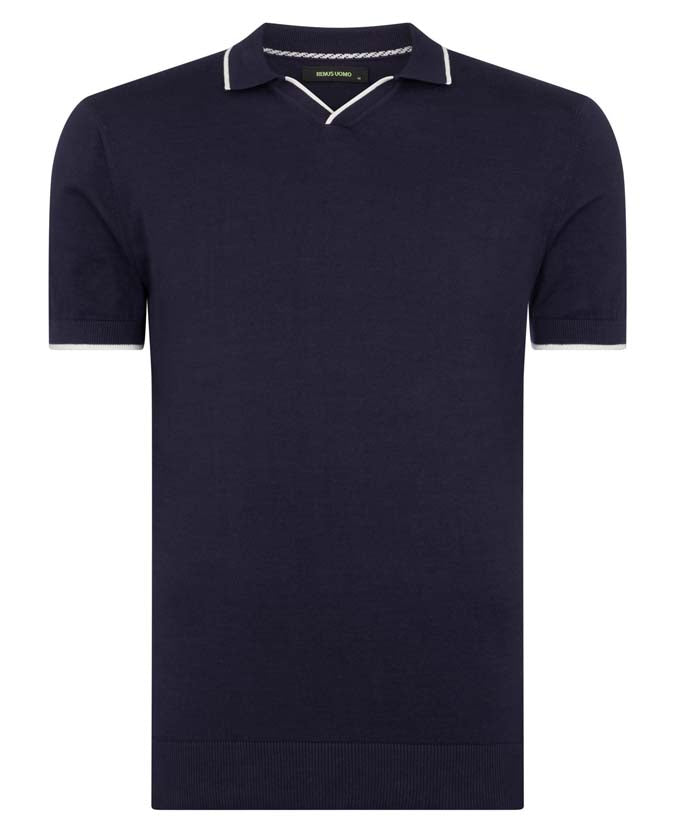 ID50113-Remus Navy Skipper Collar Polo Shirt