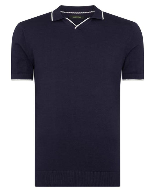 ID50113-Remus Navy Skipper Collar Polo Shirt