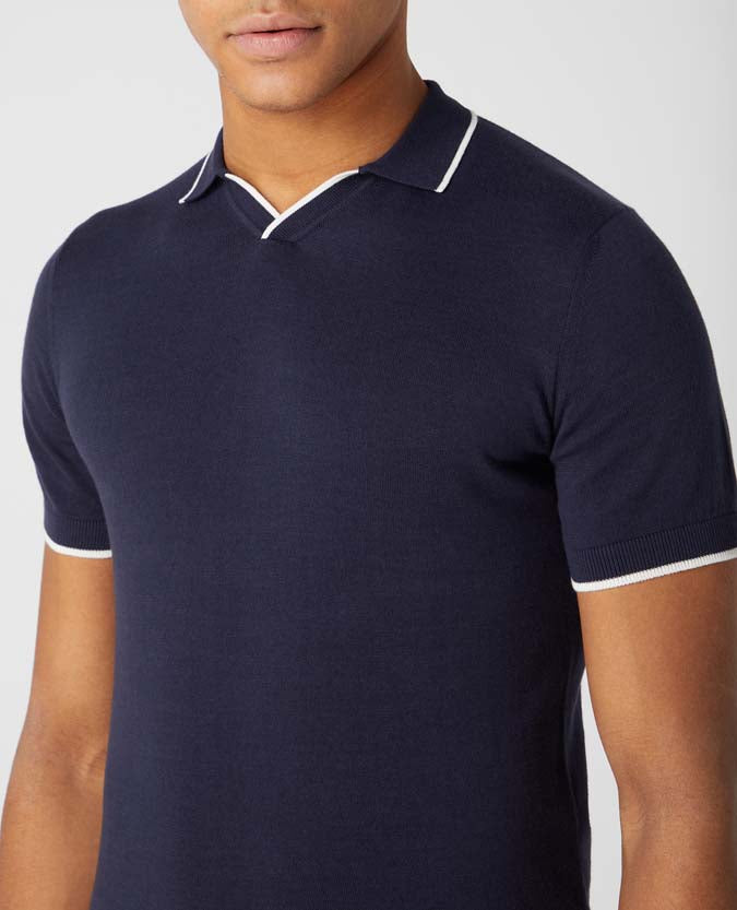ID50113-Remus Navy Skipper Collar Polo Shirt