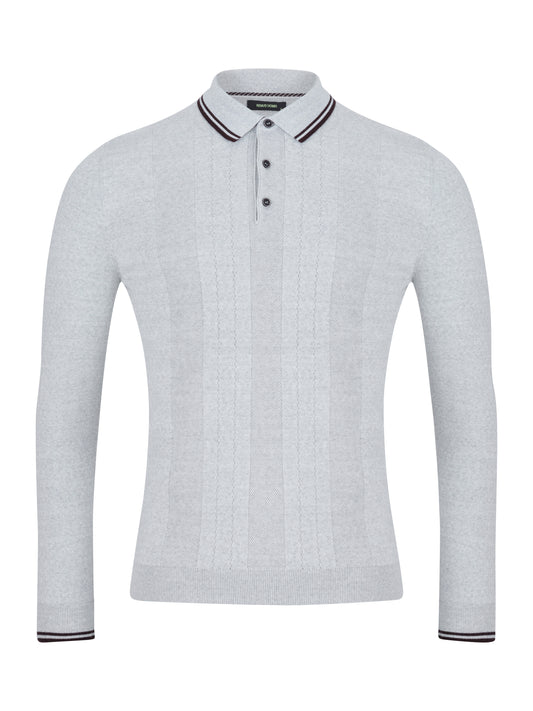 ID60293-Remus Light Grey Tipped Knitted Polo Shirt