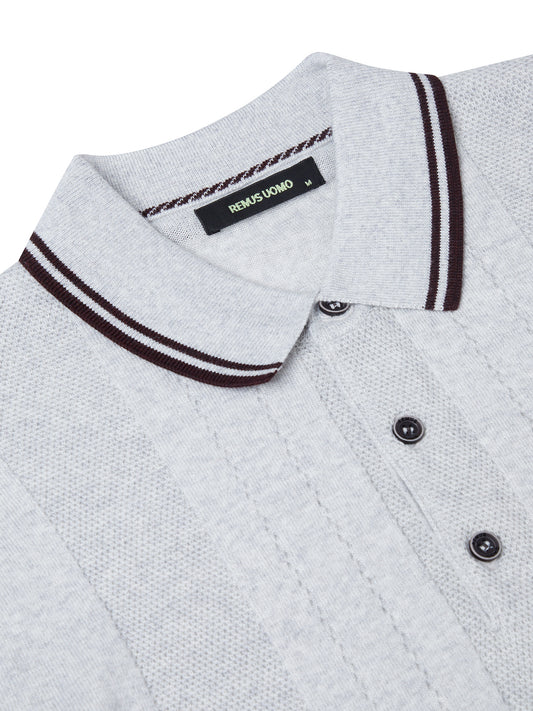 ID60293-Remus Light Grey Tipped Knitted Polo Shirt