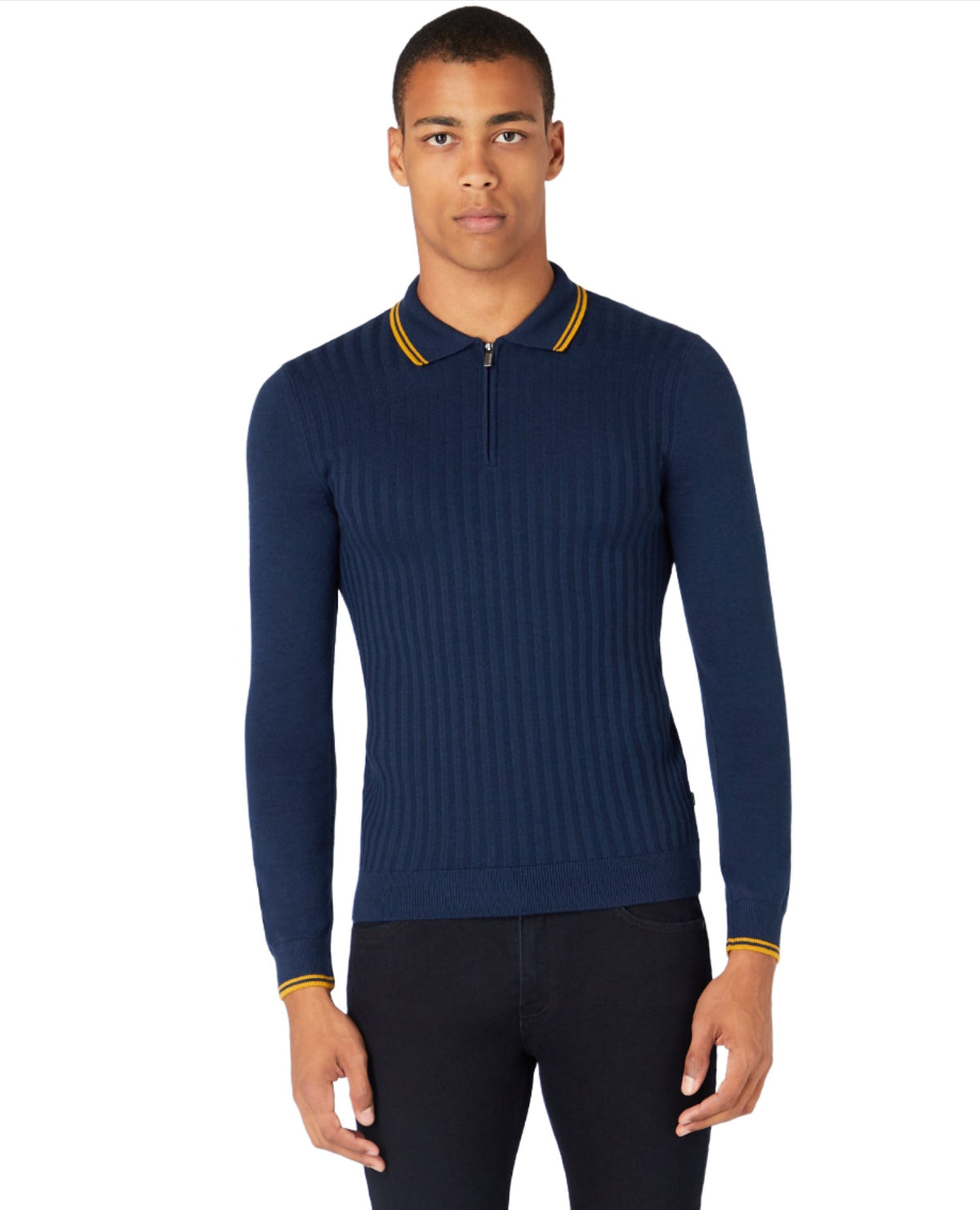 ID60291-Remus Blue Knitted Polo Shirt