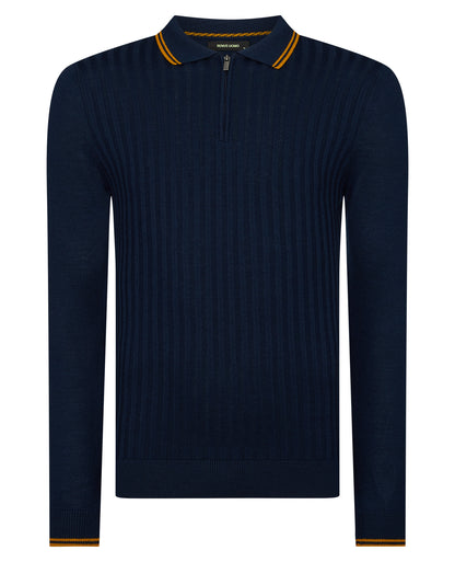 ID60291-Remus Blue Knitted Polo Shirt