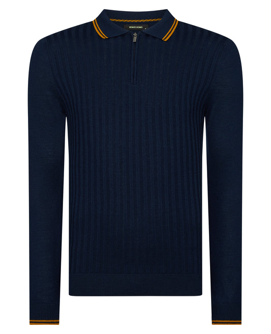 ID60291-Remus Blue Knitted Polo Shirt