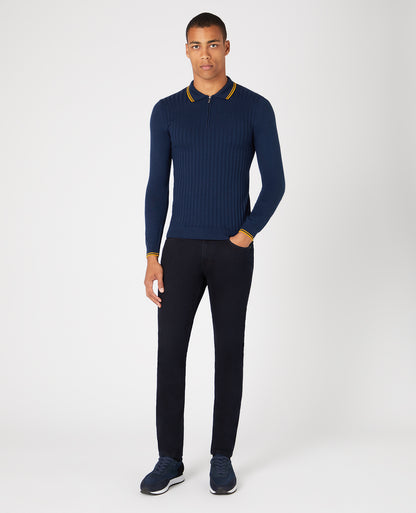 ID60291-Remus Blue Knitted Polo Shirt