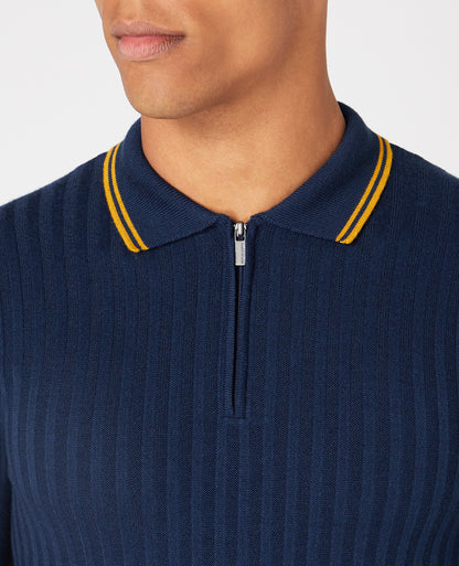 ID60291-Remus Blue Knitted Polo Shirt