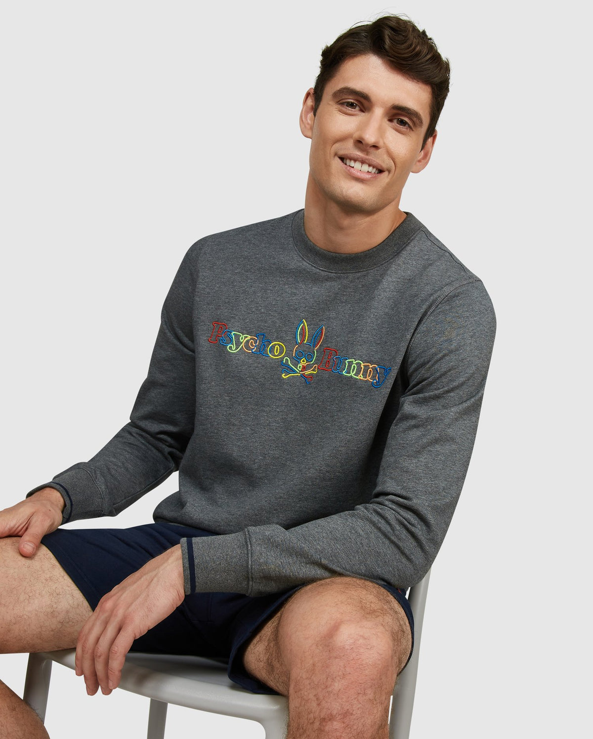 ID40337-Psycho Bunny Grey Neon Glow Sweatshirt
