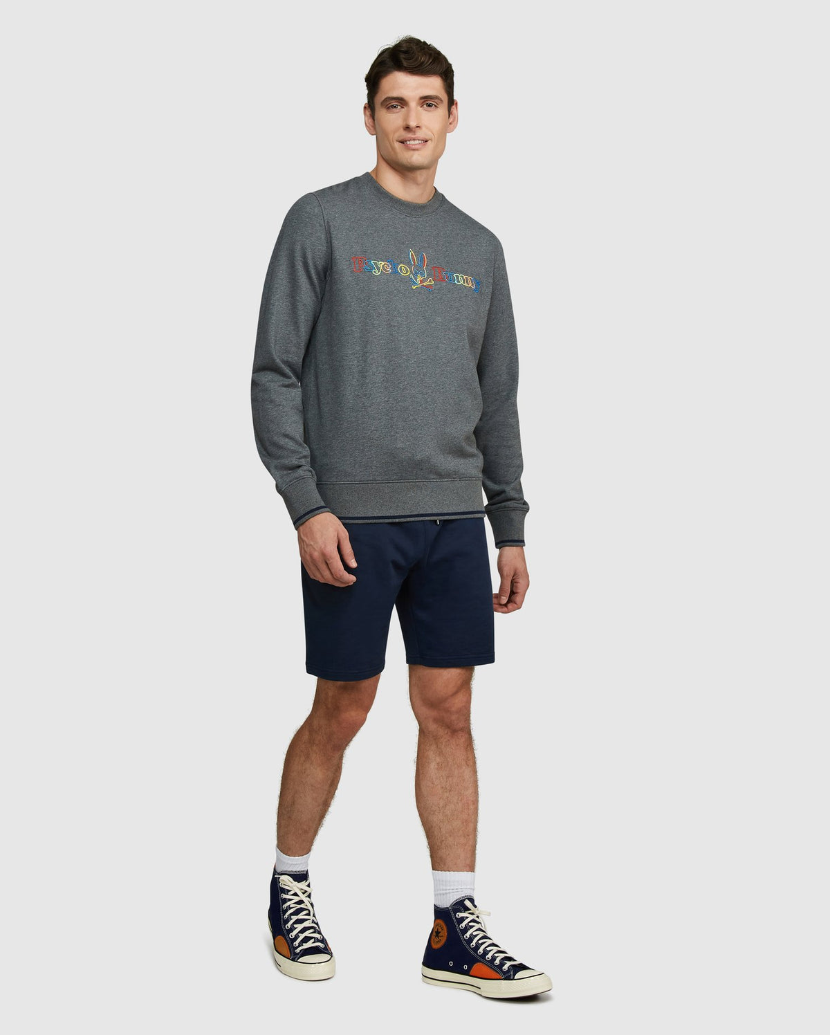 ID40337-Psycho Bunny Grey Neon Glow Sweatshirt