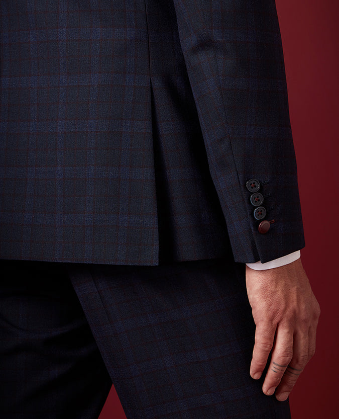 ID40313-Remus Blue Red Check Taper Fit Jacket