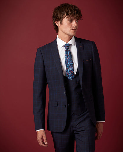 ID40313-Remus Blue Red Check Taper Fit Jacket