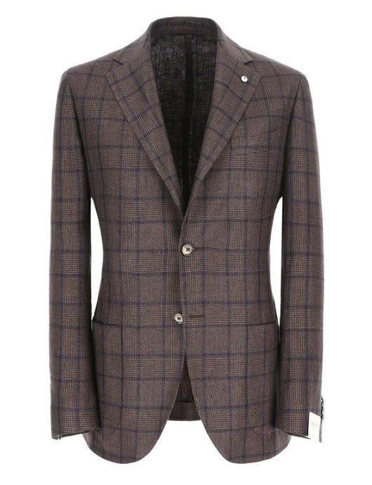 ID50471-Lubiam Brown Linen Check