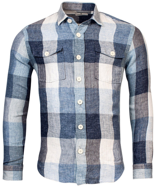 ID70287-Thomas Maine Blue Big Check Linen Shirt