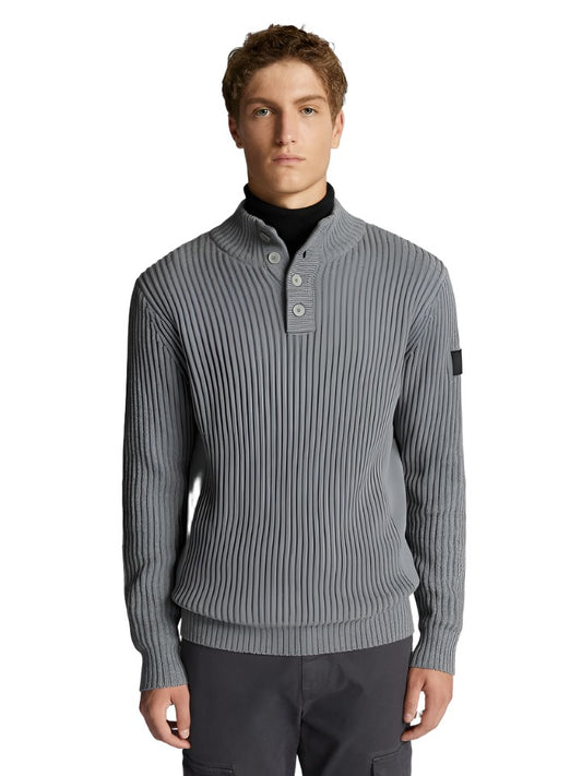 ID40148-North Sails Grey 3 Btn Rib Sweater