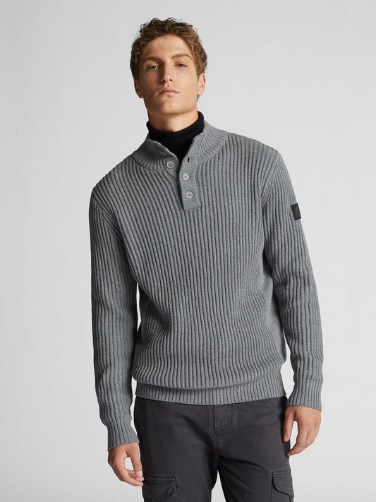 ID40148-North Sails Grey 3 Btn Rib Sweater